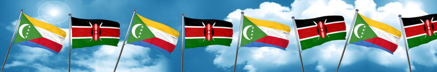 Comoros flag with Kenya flag, 3D rendering