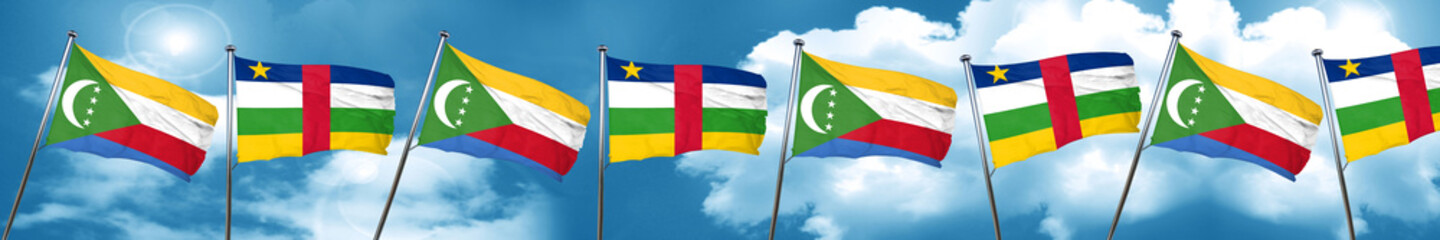 Comoros flag with Central African Republic flag, 3D rendering