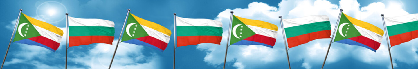 Comoros flag with Bulgaria flag, 3D rendering