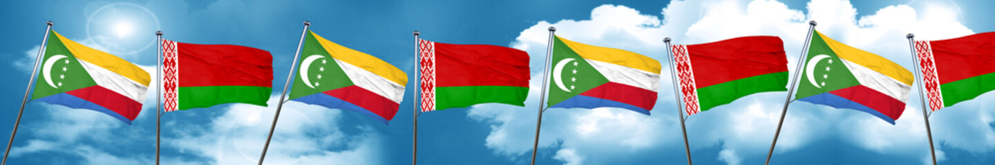 Comoros flag with Belarus flag, 3D rendering