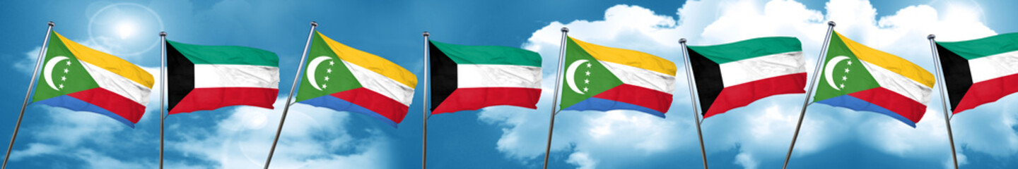 Comoros flag with Kuwait flag, 3D rendering