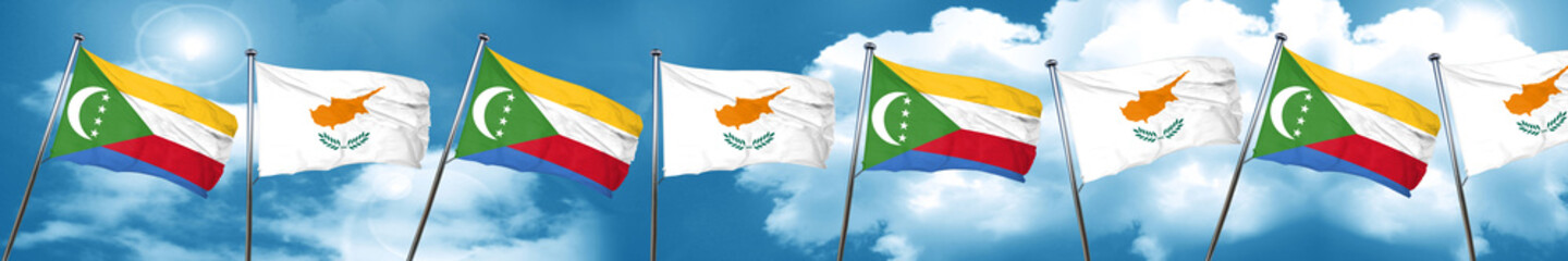 Comoros flag with Cyprus flag, 3D rendering