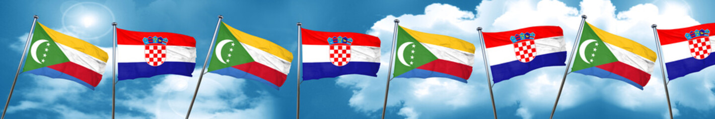 Comoros flag with Croatia flag, 3D rendering