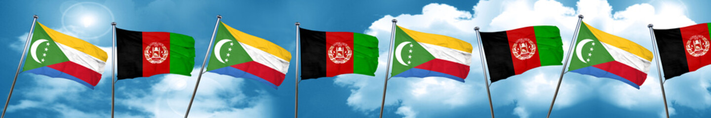 Comoros flag with afghanistan flag, 3D rendering
