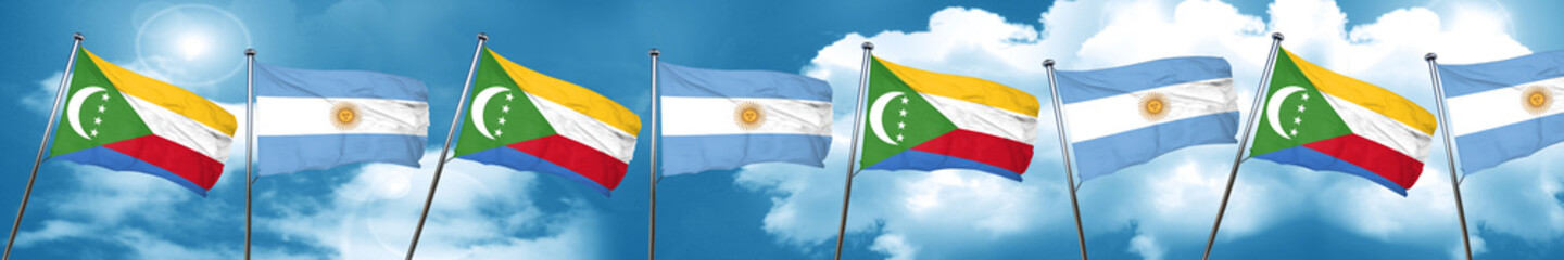 Comoros flag with Argentine flag, 3D rendering