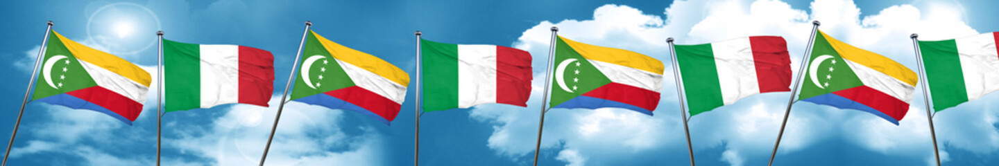 Comoros flag with Italy flag, 3D rendering