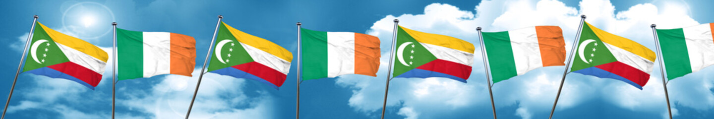 Comoros flag with Ireland flag, 3D rendering