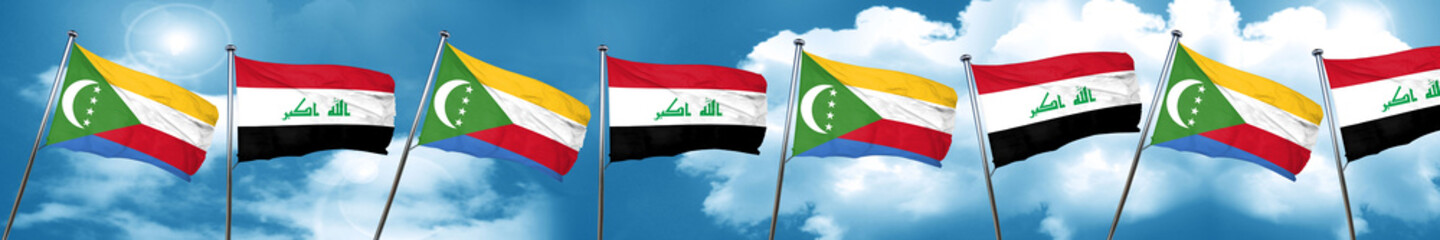Comoros flag with Iraq flag, 3D rendering