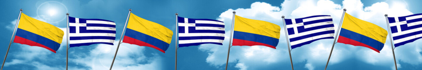 Colombia flag with Greece flag, 3D rendering