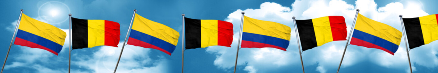 Colombia flag with Belgium flag, 3D rendering