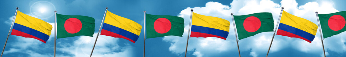 Colombia flag with Bangladesh flag, 3D rendering