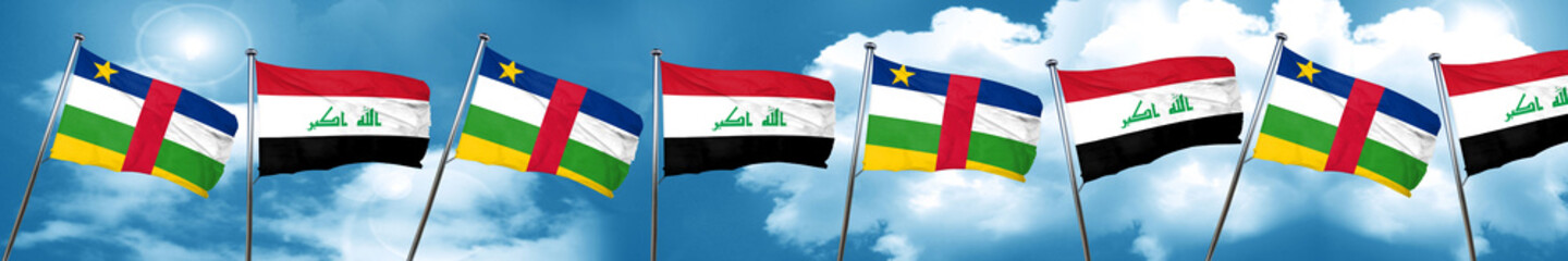 Central african republic flag with Iraq flag, 3D rendering