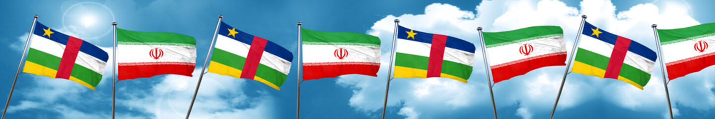 Central african republic flag with Iran flag, 3D rendering