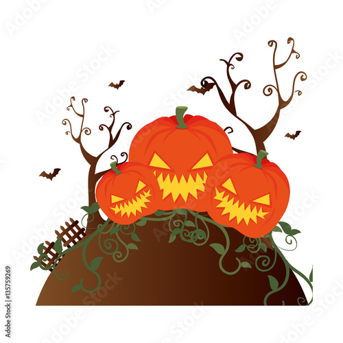 "celebration card halloween scene vector illustration design