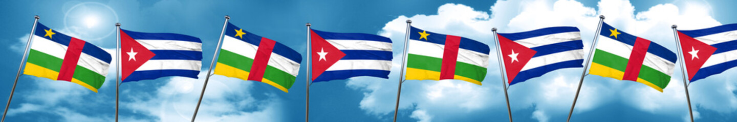 Central african republic flag with cuba flag, 3D rendering