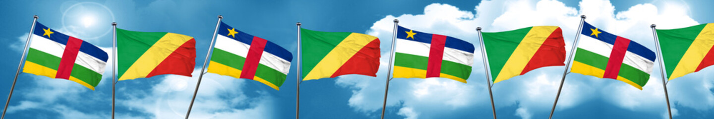 Central african republic flag with congo flag, 3D rendering