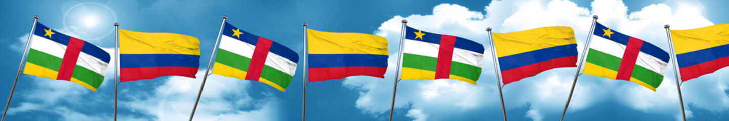 Central african republic flag with Colombia flag, 3D rendering