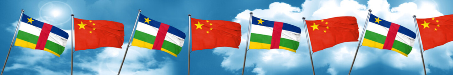 Central african republic flag with China flag, 3D rendering