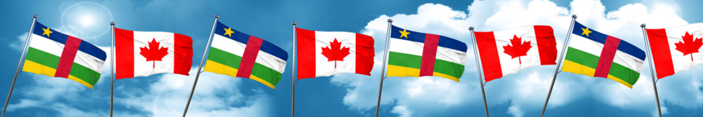 Central african republic flag with Canada flag, 3D rendering