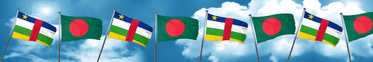 Central african republic flag with Bangladesh flag, 3D rendering