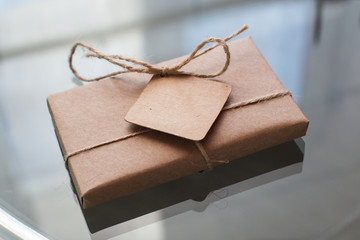 gift in a cardboard box on  white background