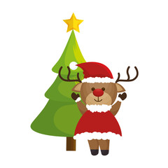 Fototapeta premium happy merry christmas reindeer card vector illustration design