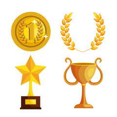 set trophies competition awards vector illustration design