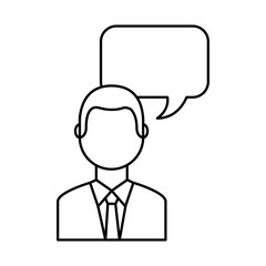 businessman with speech bubble character isolated icon vector illustration design