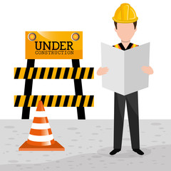 Professional construction on site vector illustration design