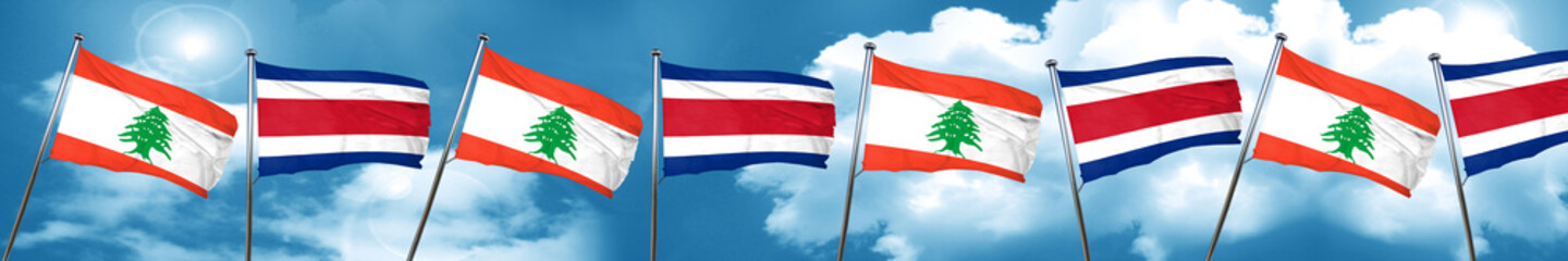 Lebanon flag with Costa Rica flag, 3D rendering