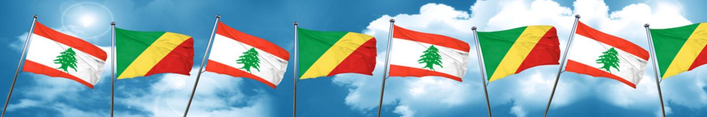 Lebanon flag with congo flag, 3D rendering