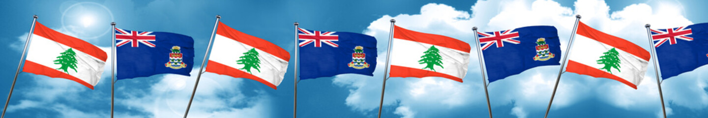 Lebanon flag with Cayman islands flag, 3D rendering