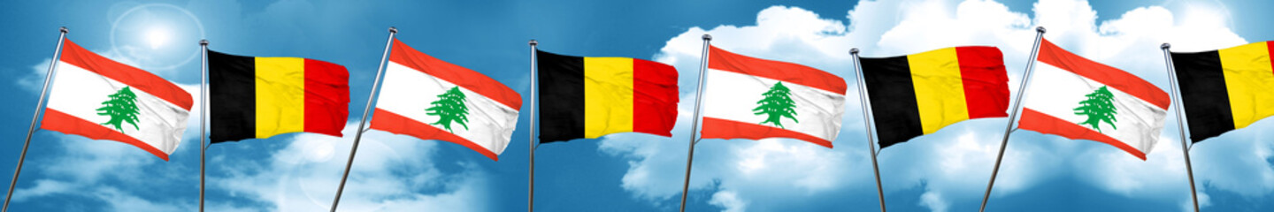Lebanon flag with Belgium flag, 3D rendering