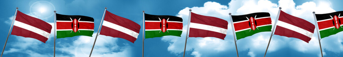 Latvia flag with Kenya flag, 3D rendering