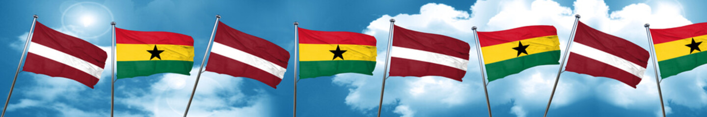 Latvia flag with Ghana flag, 3D rendering