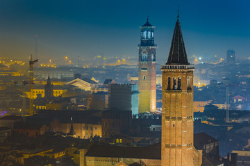 skyline of Verona in Italy at night