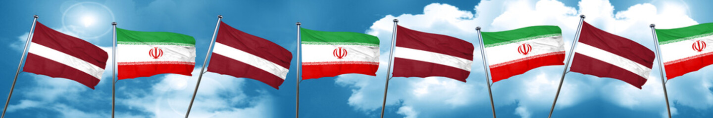 Latvia flag with Iran flag, 3D rendering