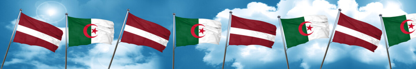 Fototapeta na wymiar Latvia flag with Algeria flag, 3D rendering