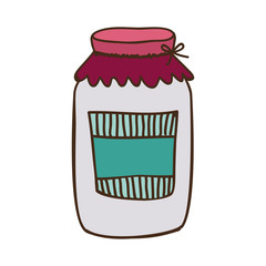 colorful glass jam with label and lid . Vector illustration
