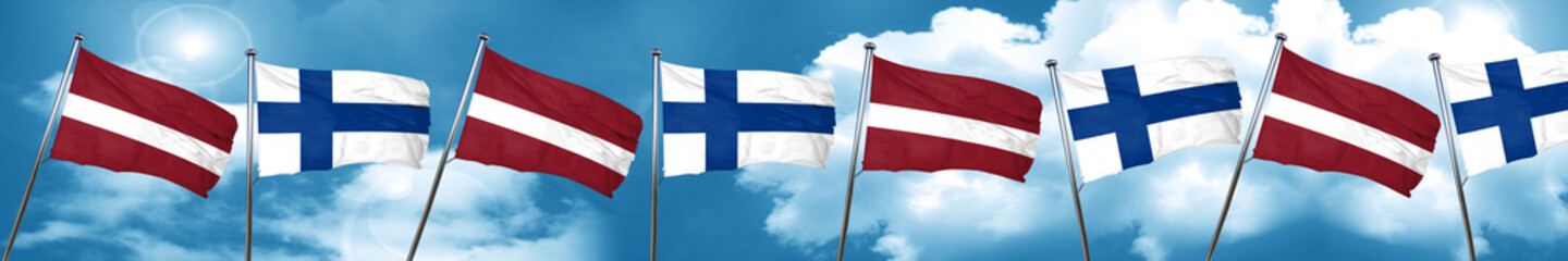 Fototapeta na wymiar Latvia flag with Finland flag, 3D rendering