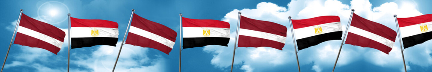 Fototapeta na wymiar Latvia flag with egypt flag, 3D rendering