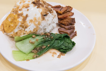 Barbecue and roast pork over rice dish in Hong Kong style restaurant