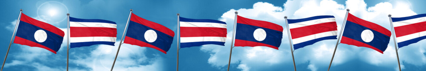 Laos flag with Costa Rica flag, 3D rendering