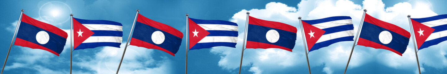 Laos flag with cuba flag, 3D rendering
