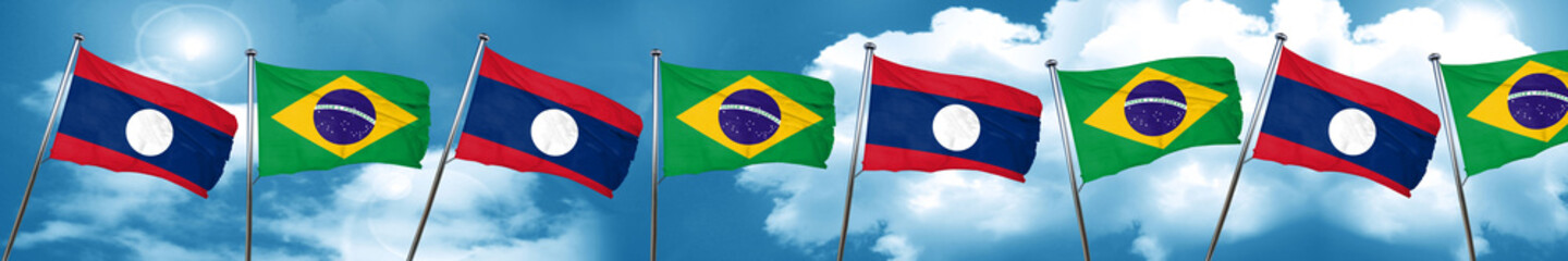 Laos flag with Brazil flag, 3D rendering
