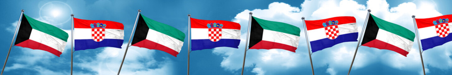 Fototapeta na wymiar Kuwait flag with Croatia flag, 3D rendering