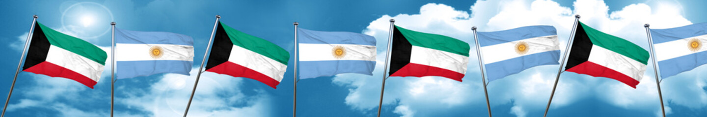 Kuwait flag with Argentine flag, 3D rendering
