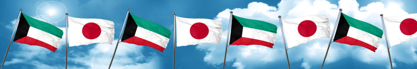 Kuwait flag with Japan flag, 3D rendering