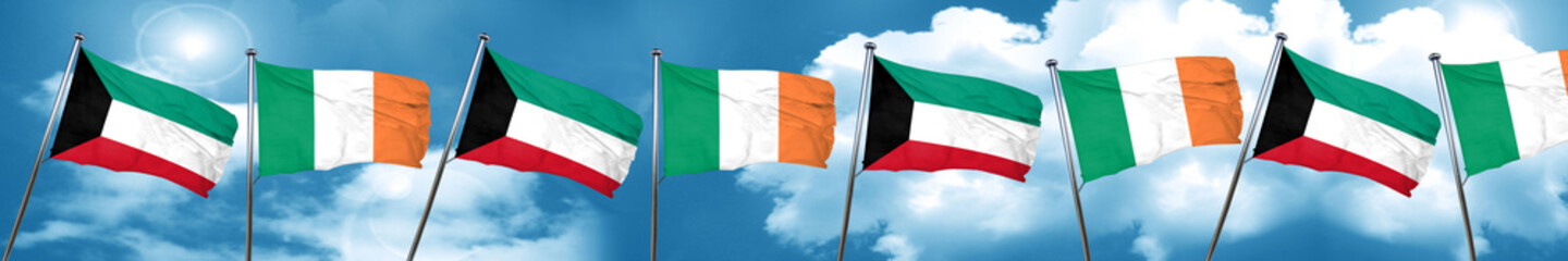 Kuwait flag with Ireland flag, 3D rendering