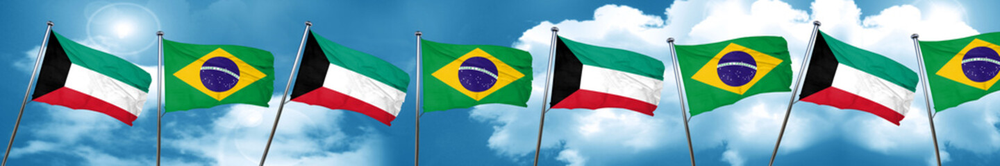 Fototapeta na wymiar Kuwait flag with Brazil flag, 3D rendering